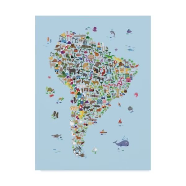 Michael Tompsett 'Animal Map Of South America For Children And Kids Blue' Canvas Art, 24x32, Trademark Fine Art, Mfr#: MT02523-C2432GG